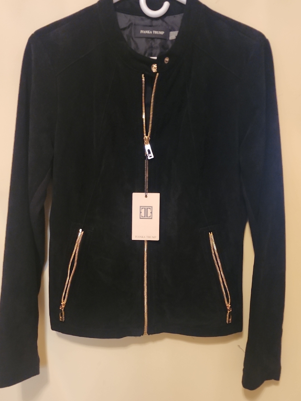 Ivanka Trump Black Suede Jacket with Gold Hardware